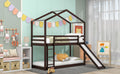 Twin Over Twin Bunk Bed With Roof, Slide And Ladder, Espresso Twin Espresso Solid Wood