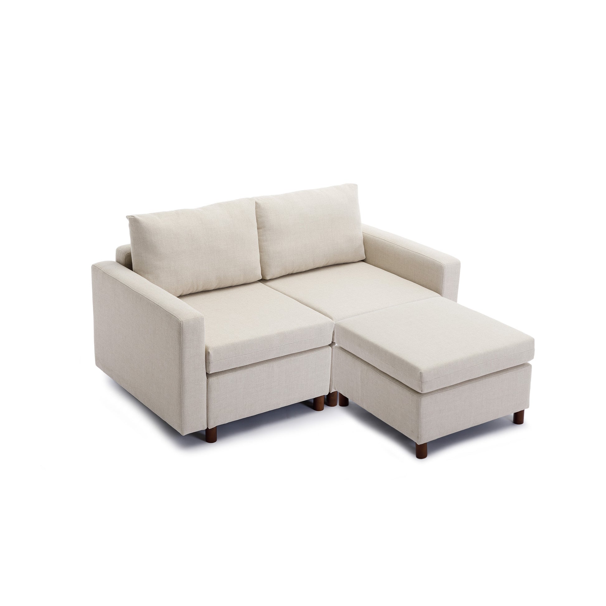 2 Seat Module Sectional Sofa Couch With 2 Ottoman For Living Room,Seat Cushion And Back Cushion Non Removable And Non Washable,Cream Cream Wood Primary Living Space Soft Modern Rubberwood Foam Linen 2 Seat