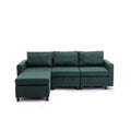 3 Seat Module Sectional Sofa Couch With 1 Ottoman For Living Room,Seat Cushion And Back Cushion Non Removable And Non Washable,Green Green Wood Primary Living Space Soft Modern Rubberwood Foam Linen 3 Seat