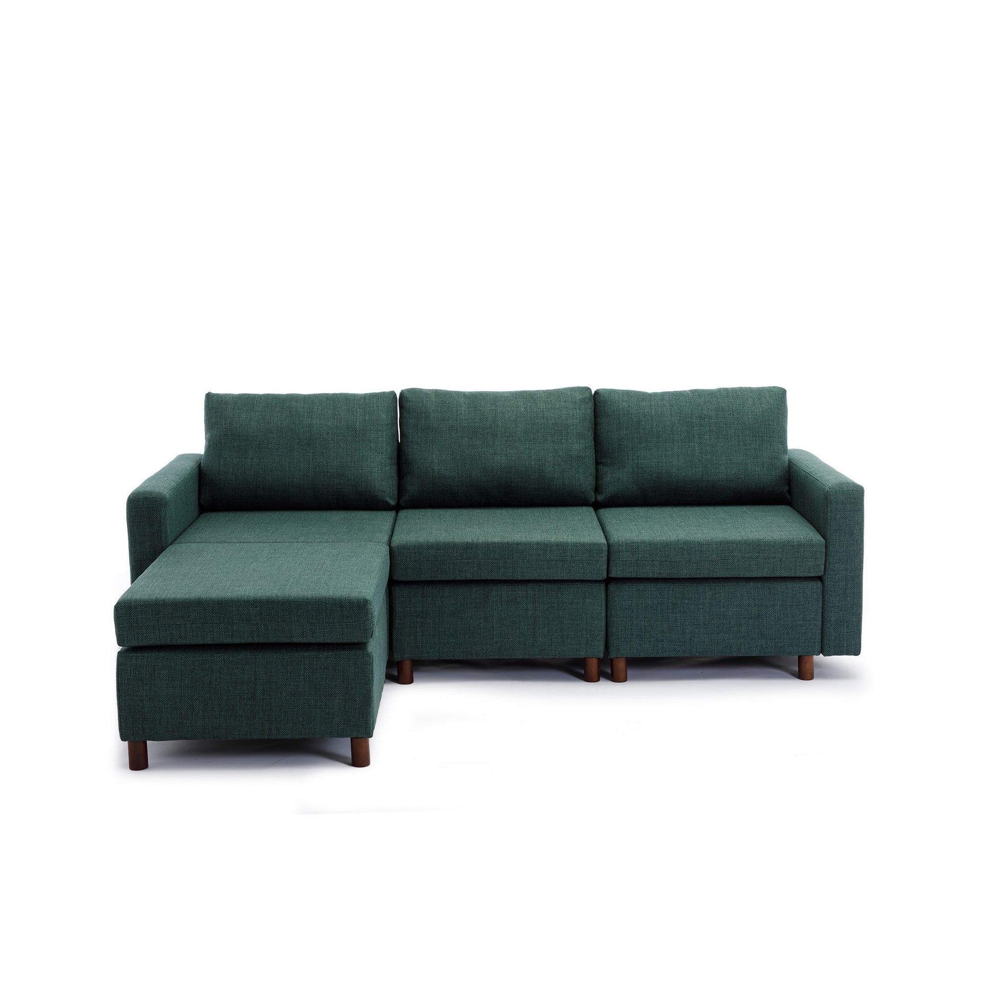 3 Seat Module Sectional Sofa Couch With 1 Ottoman For Living Room,Seat Cushion And Back Cushion Non Removable And Non Washable,Green Green Wood Primary Living Space Soft Modern Rubberwood Foam Linen 3 Seat