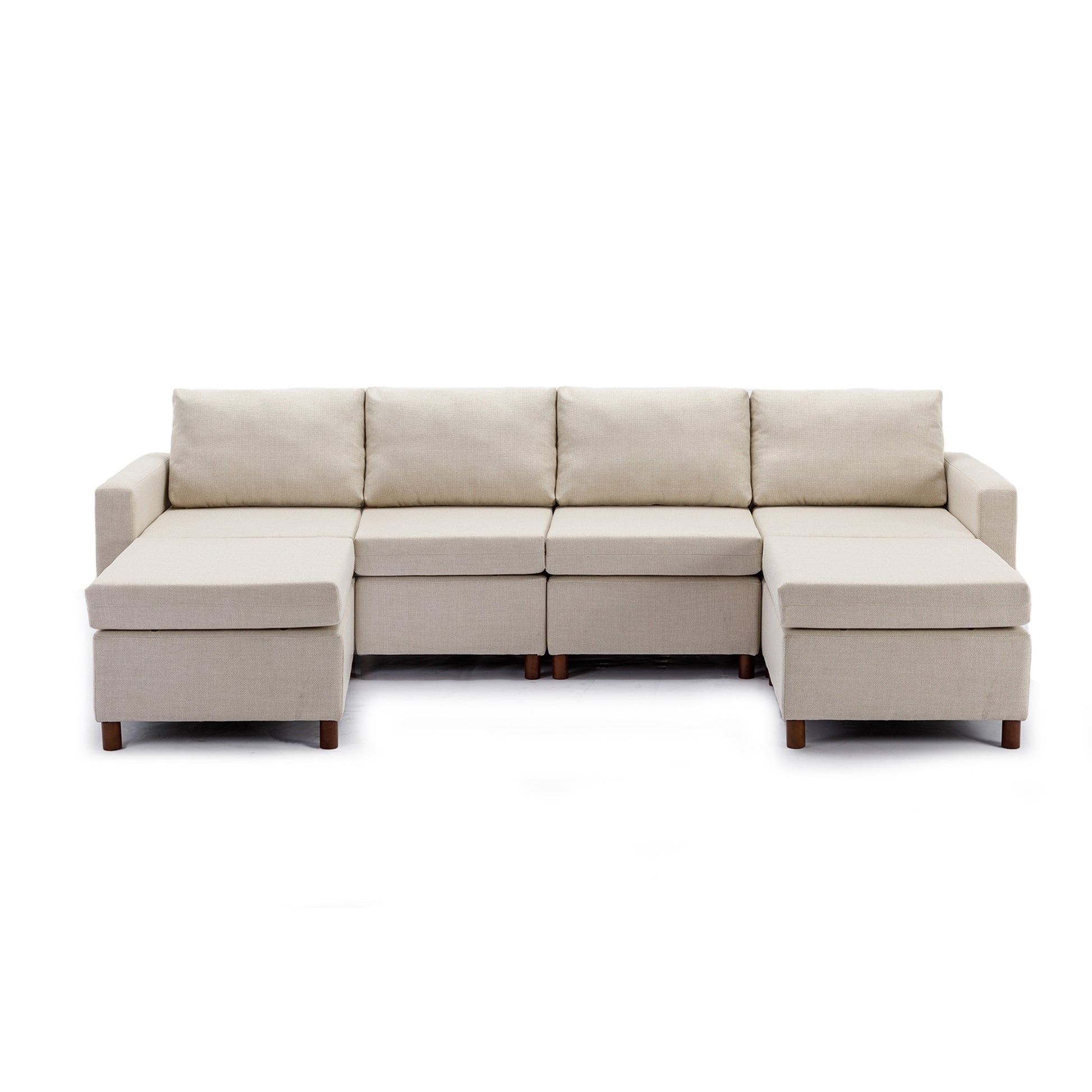 4 Seat Module Sectional Sofa Couch With 2 Ottoman For Living Room,Seat Cushion And Back Cushion Non Removable And Non Washable,Cream Cream Wood Primary Living Space Soft Modern Rubberwood Foam Linen 4 Seat