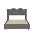 Queen Platform Bed Framevelvet Upholstered Bed With Deep Tufted Buttons And Trim, Adjustable Colorful Led Light Decorative Headboard, Bed Sides With Pull Out Storage 4 Drawers, Grey Queen Grey Velvet