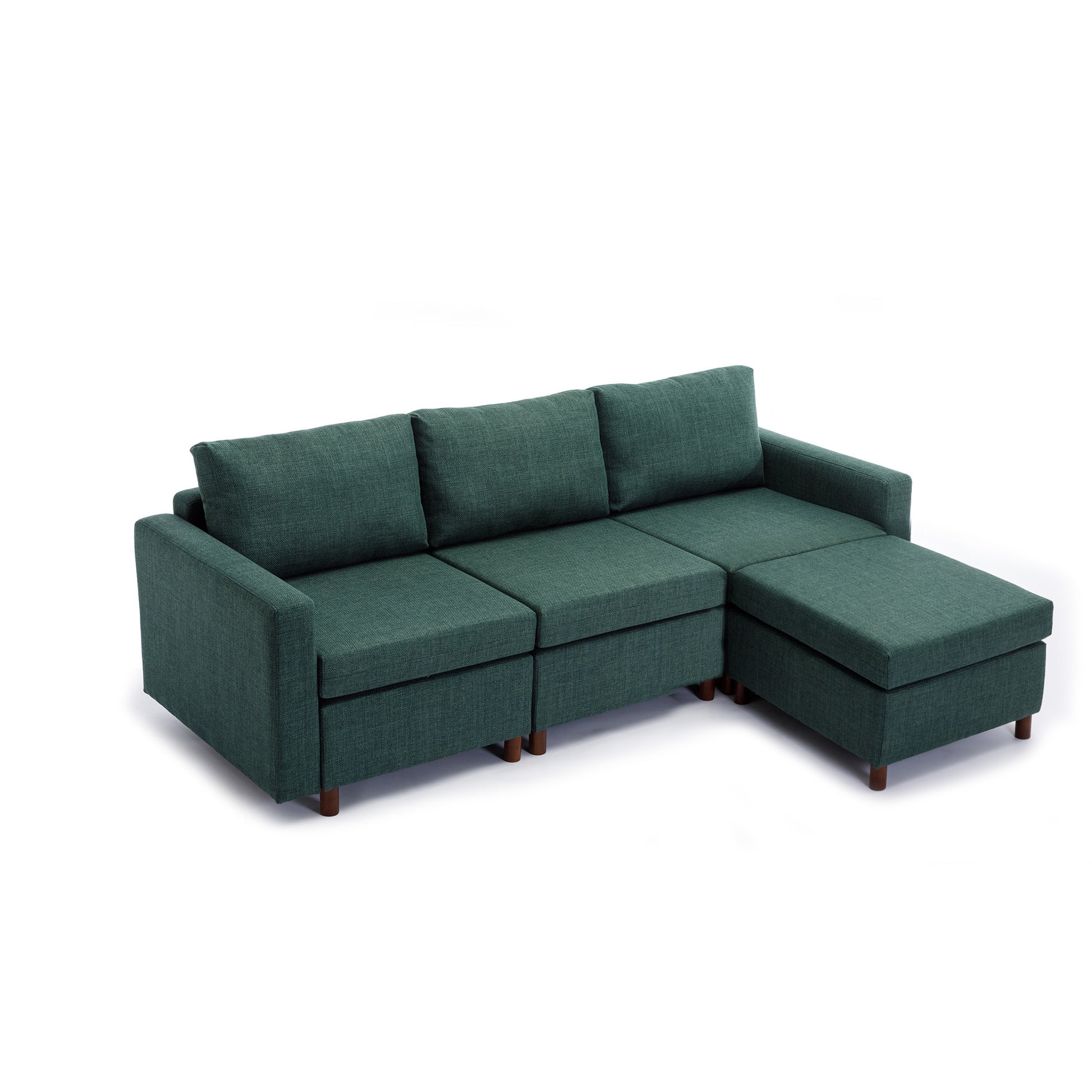 3 Seat Module Sectional Sofa Couch With 1 Ottoman For Living Room,Seat Cushion And Back Cushion Non Removable And Non Washable,Green Green Wood Primary Living Space Soft Modern Rubberwood Foam Linen 3 Seat