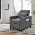 3 In 1 Convertible Futon Sofa Bed With Adjustable Backrest, Single Sofa Bed With Pull Out Sleeper, Convertible Futon Chair For Living Room, Side Bag And 1 Lumbar Pillow,Dark Gray Dark Gray Linen Wood Fabric 1 Seat