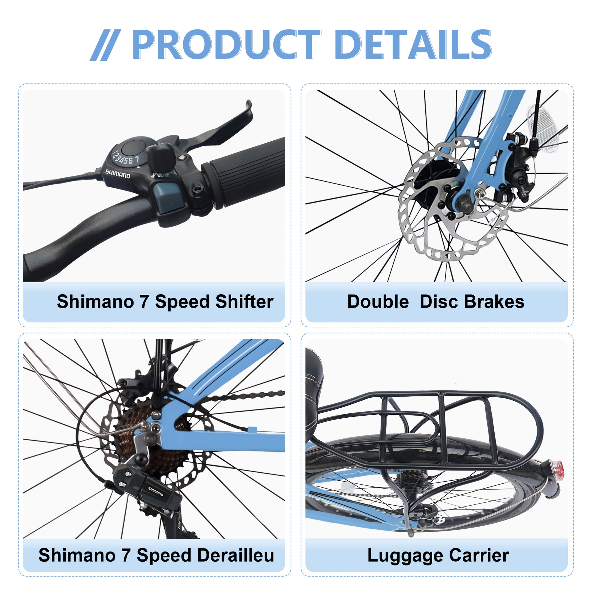 24" Folding City Bike Aluminum Frame 7 Speed Folding Bike Cycling Blue Garden & Outdoor American Design Aluminium Alloy