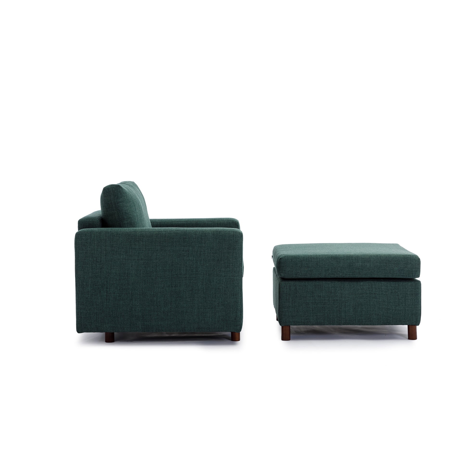 Single Seat Module Sofa Sectional Couch With Armrest With 1 Ottoman,Cushion Covers Non Removable And Non Washable,Green Green Wood Primary Living Space Soft Modern Rubberwood Foam Linen 1 Seat