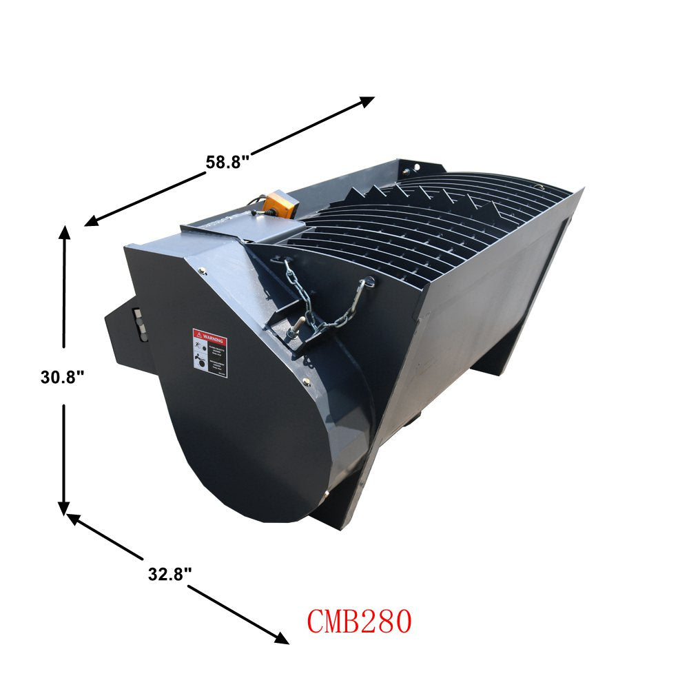 280Lt Volume Skid Steer Attachments Concrete Mixer Bucket Black Steel