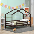 Twin Over Twin Bunk Bed With Roof, Slide And Ladder, Espresso Twin Espresso Solid Wood