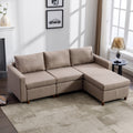 3 Seat Module Sectional Sofa Couch With 1 Ottoman For Living Room,Seat Cushion And Back Cushion Non Removable And Non Washable,Brown Brown Wood Primary Living Space Soft Modern Rubberwood Foam Linen 3 Seat