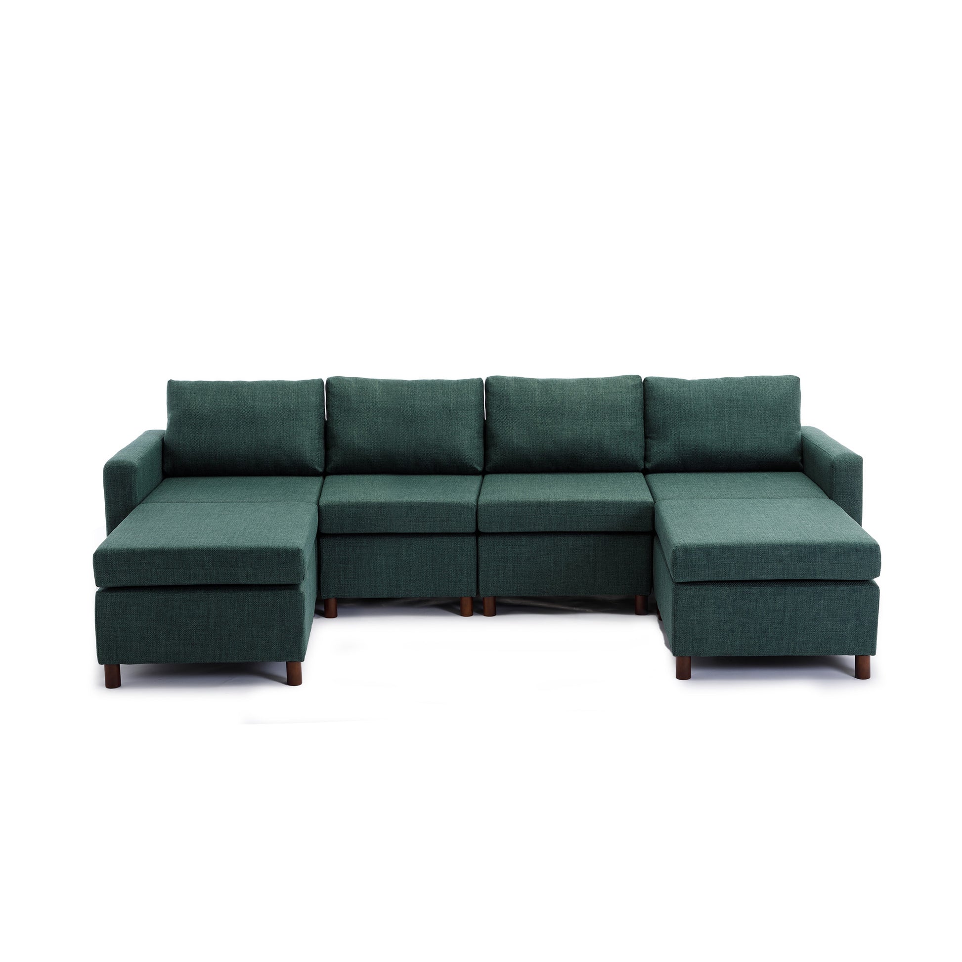 4 Seat Module Sectional Sofa Couch With 2 Ottoman For Living Room,Seat Cushion And Back Cushion Non Removable And Non Washable,Green Green Wood Primary Living Space Soft Modern Rubberwood Foam Linen 4 Seat