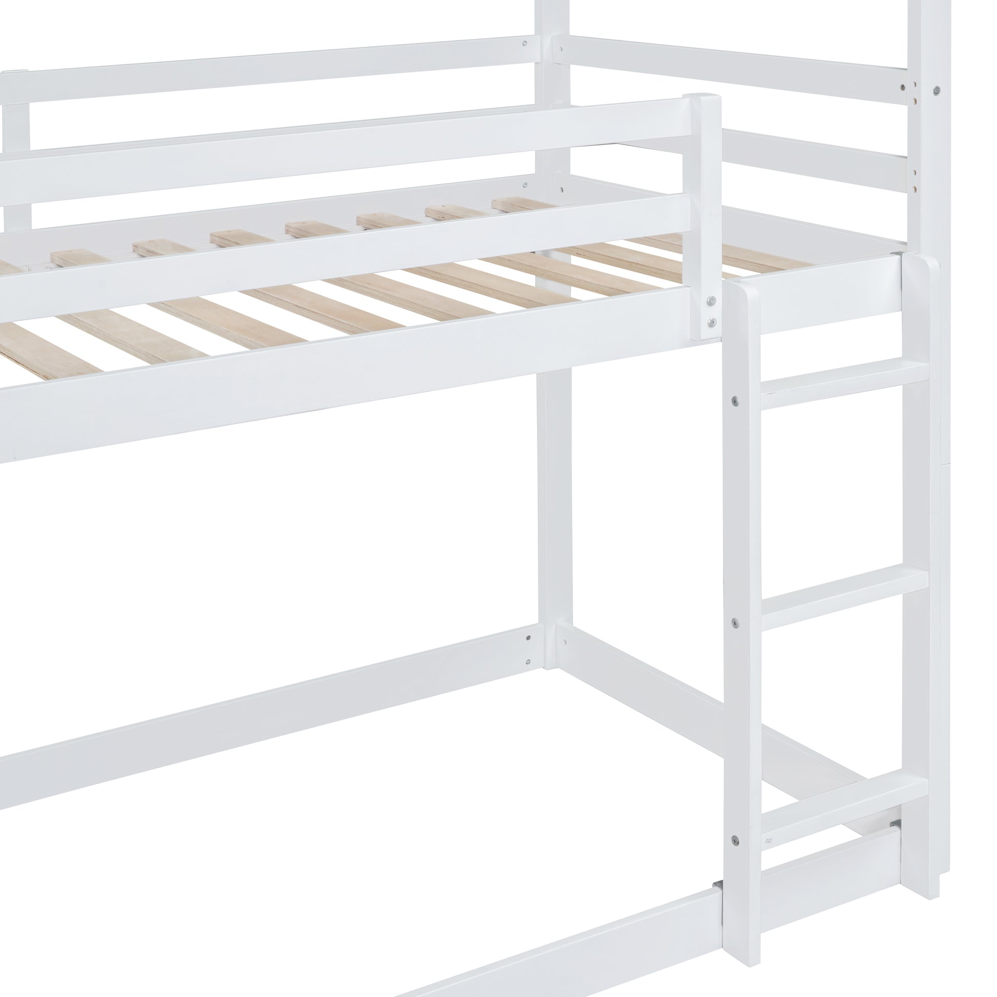 Twin Over Twin Bunk Bed With Roof, Slide And Ladder, White Twin White Solid Wood