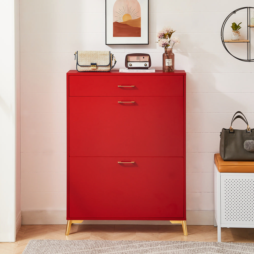 Shoe Storage Cabinet For Entryway, Free Standing Shoe Organizer With 2 Flip Drawers, Hidden Shoe Rack Storage Organizer For Doorway Hallway Closet, Red Red Mdf