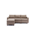 3 Seat Module Sectional Sofa Couch With 1 Ottoman For Living Room,Seat Cushion And Back Cushion Non Removable And Non Washable,Brown Brown Wood Primary Living Space Soft Modern Rubberwood Foam Linen 3 Seat