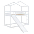 Twin Over Twin Bunk Bed With Roof, Slide And Ladder, White Twin White Solid Wood