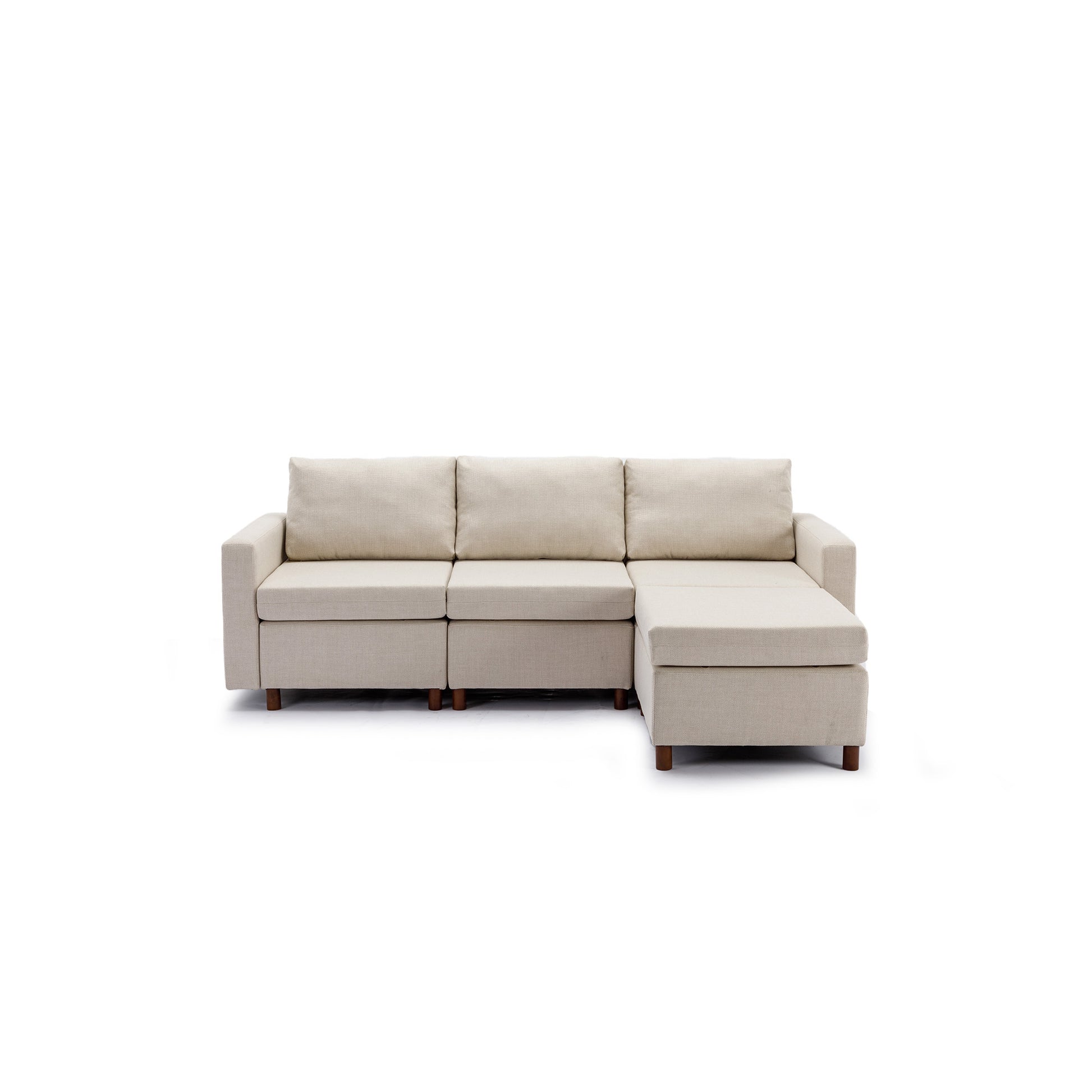 3 Seat Module Sectional Sofa Couch With 1 Ottoman For Living Room,Seat Cushion And Back Cushion Non Removable And Non Washable,Cream Cream Wood Primary Living Space Soft Modern Rubberwood Foam Linen 3 Seat