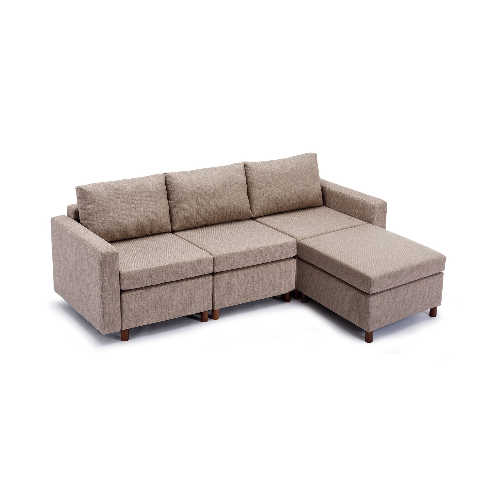 3 Seat Module Sectional Sofa Couch With 1 Ottoman For Living Room,Seat Cushion And Back Cushion Non Removable And Non Washable,Brown Brown Wood Primary Living Space Soft Modern Rubberwood Foam Linen 3 Seat