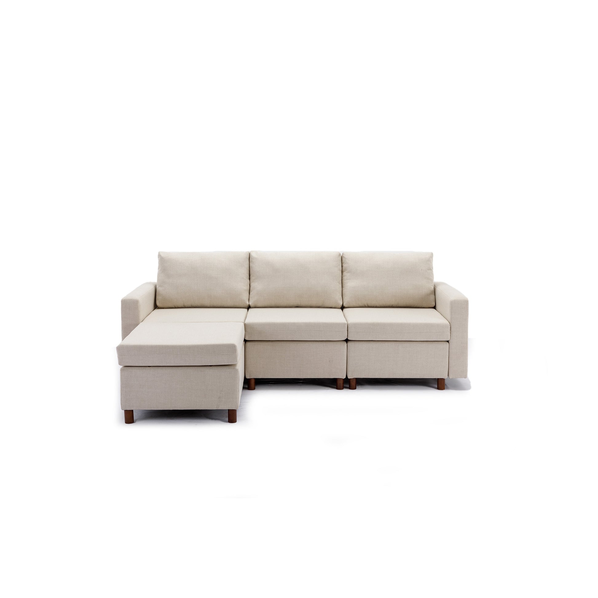 3 Seat Module Sectional Sofa Couch With 1 Ottoman For Living Room,Seat Cushion And Back Cushion Non Removable And Non Washable,Cream Cream Wood Primary Living Space Soft Modern Rubberwood Foam Linen 3 Seat