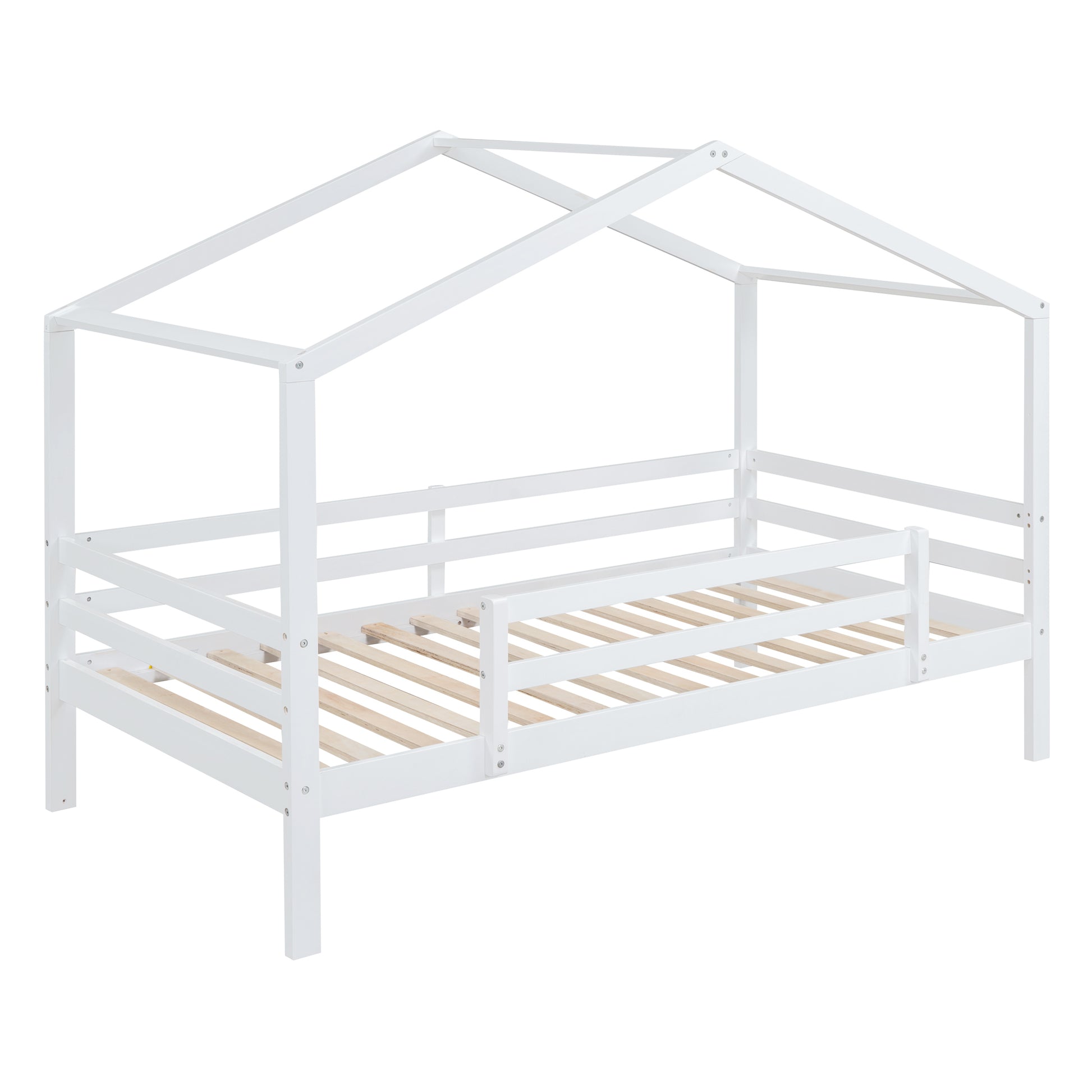 Twin Over Twin Bunk Bed With Roof, Slide And Ladder, White Twin White Solid Wood