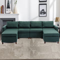 4 Seat Module Sectional Sofa Couch With 2 Ottoman For Living Room,Seat Cushion And Back Cushion Non Removable And Non Washable,Green Green Wood Primary Living Space Soft Modern Rubberwood Foam Linen 4 Seat