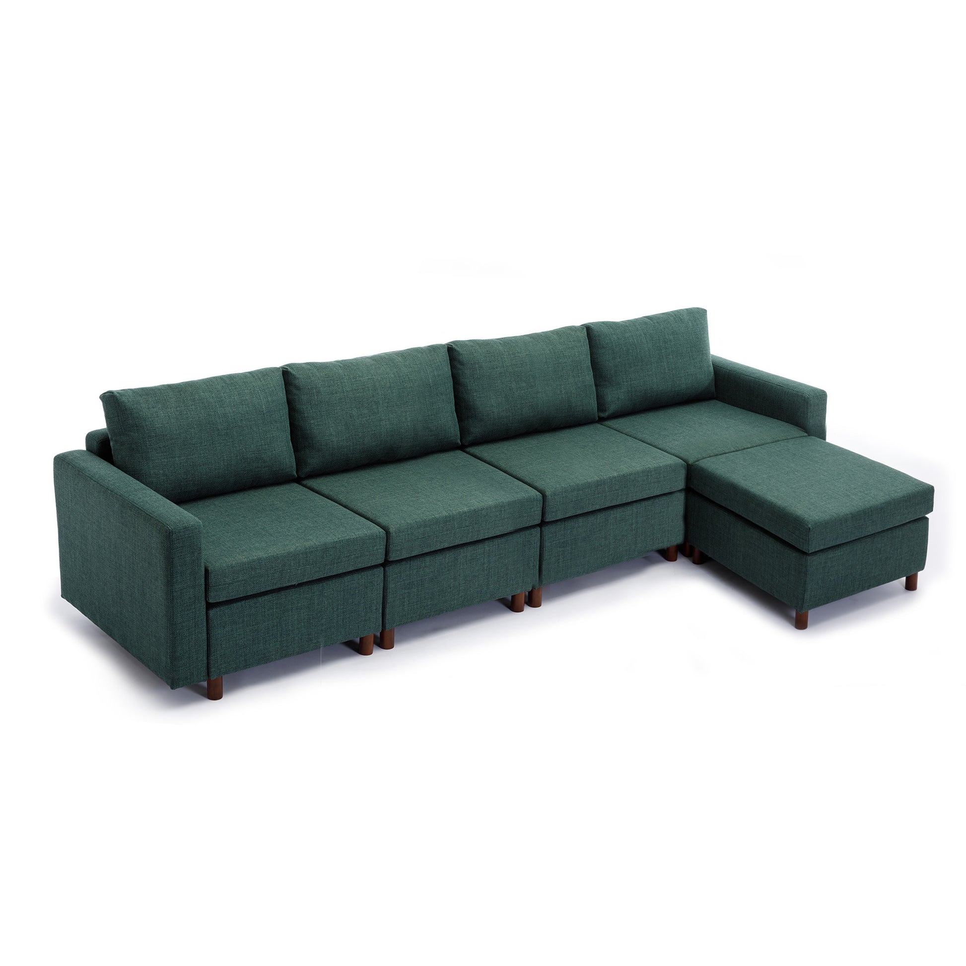 4 Seat Module Sectional Sofa Couch With 1 Ottoman For Living Room,Seat Cushion And Back Cushion Non Removable And Non Washable,Green Green Wood Primary Living Space Soft Modern Rubberwood Foam Linen 4 Seat