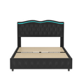 Queen Platform Bed Framevelvet Upholstered Bed With Deep Tufted Buttons And Trim, Adjustable Colorful Led Light Decorative Headboard, Bed Sides With Pull Out Storage 4 Drawers, Black Queen Black Velvet