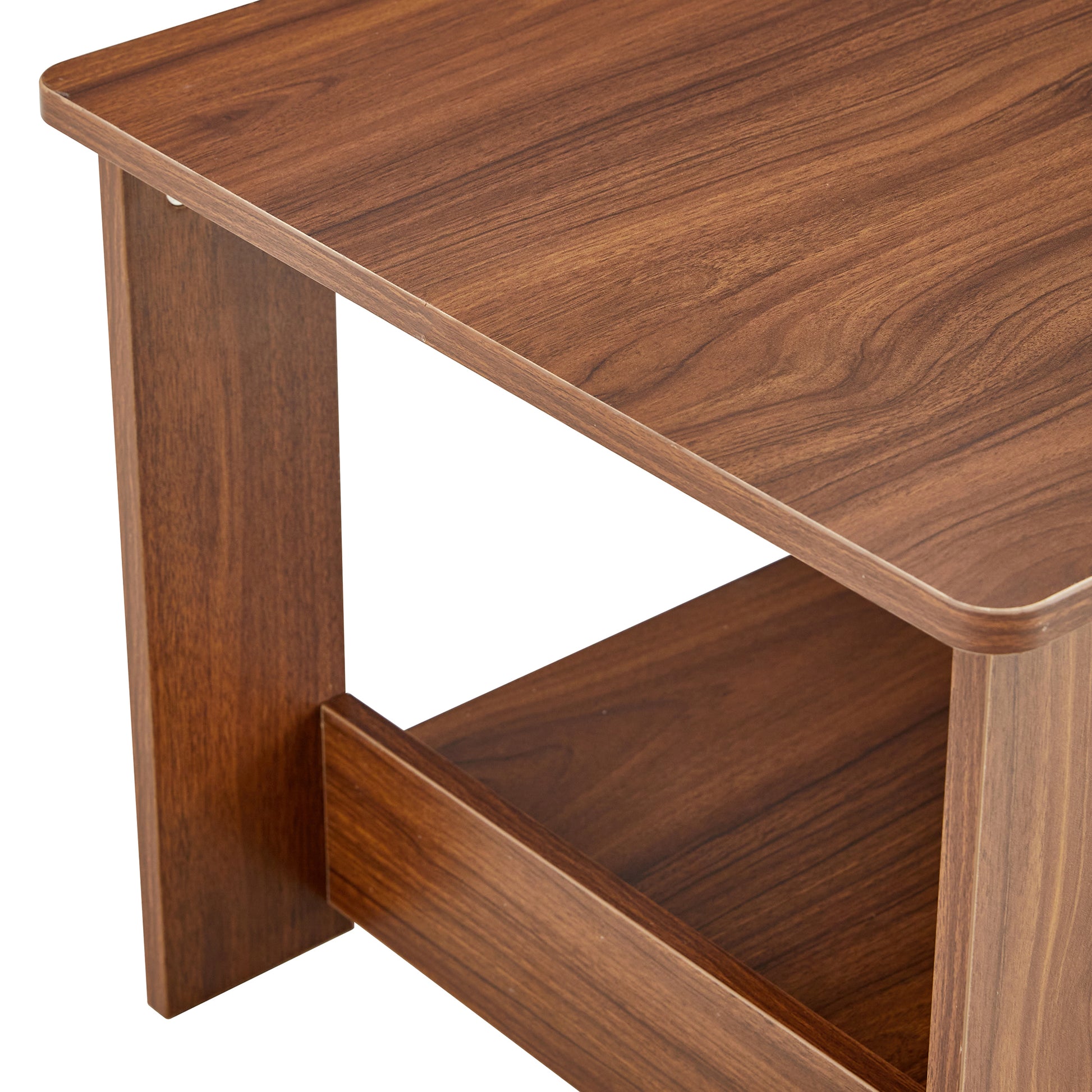 Modern And Practical Walnut Textured Coffee Tablestea Tables. The Double Layered Coffee Table Is Made Of Mdf Material. Suitable For Living Room 43.3"*21.6"*16.5" Ct 16 Walnut Mdf