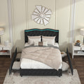 Queen Platform Bed Framevelvet Upholstered Bed With Deep Tufted Buttons And Trim, Adjustable Colorful Led Light Decorative Headboard, Bed Sides With Pull Out Storage 4 Drawers, Black Queen Black Velvet