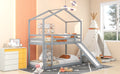 Twin Over Twin Bunk Bed With Roof, Slide And Ladder, Gray Twin Gray Solid Wood