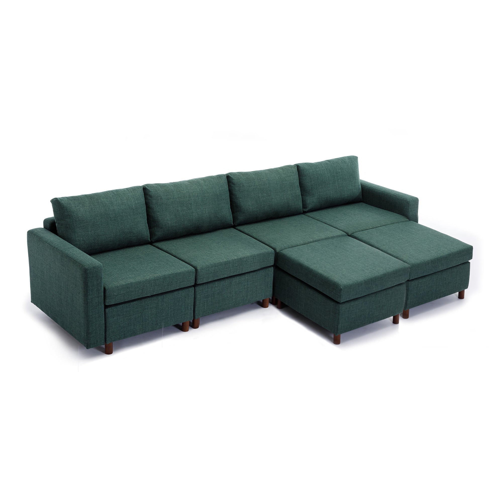 4 Seat Module Sectional Sofa Couch With 2 Ottoman For Living Room,Seat Cushion And Back Cushion Non Removable And Non Washable,Green Green Wood Primary Living Space Soft Modern Rubberwood Foam Linen 4 Seat