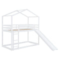 Twin Over Twin Bunk Bed With Roof, Slide And Ladder, White Twin White Solid Wood