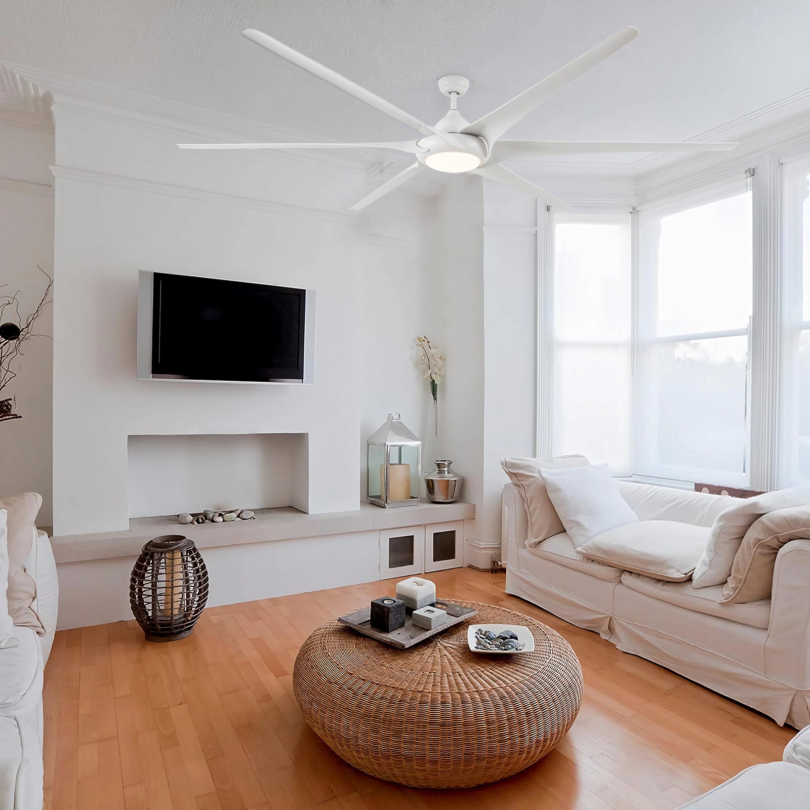 100" Ceiling Fans With Lights And Remote White Abs