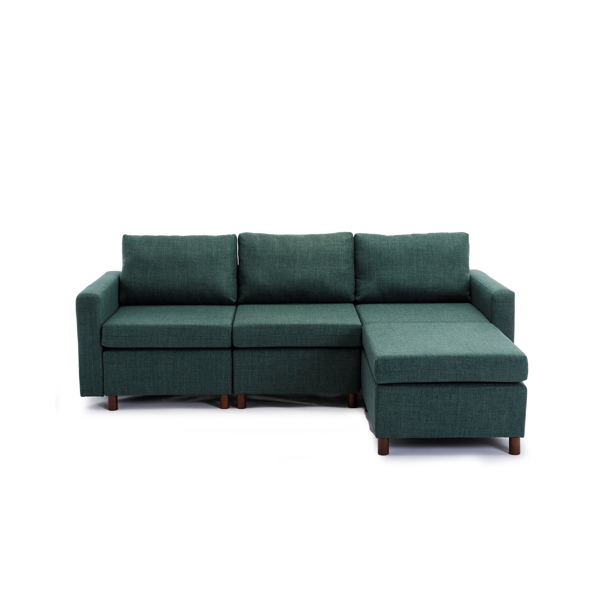 3 Seat Module Sectional Sofa Couch With 1 Ottoman For Living Room,Seat Cushion And Back Cushion Non Removable And Non Washable,Green Green Wood Primary Living Space Soft Modern Rubberwood Foam Linen 3 Seat