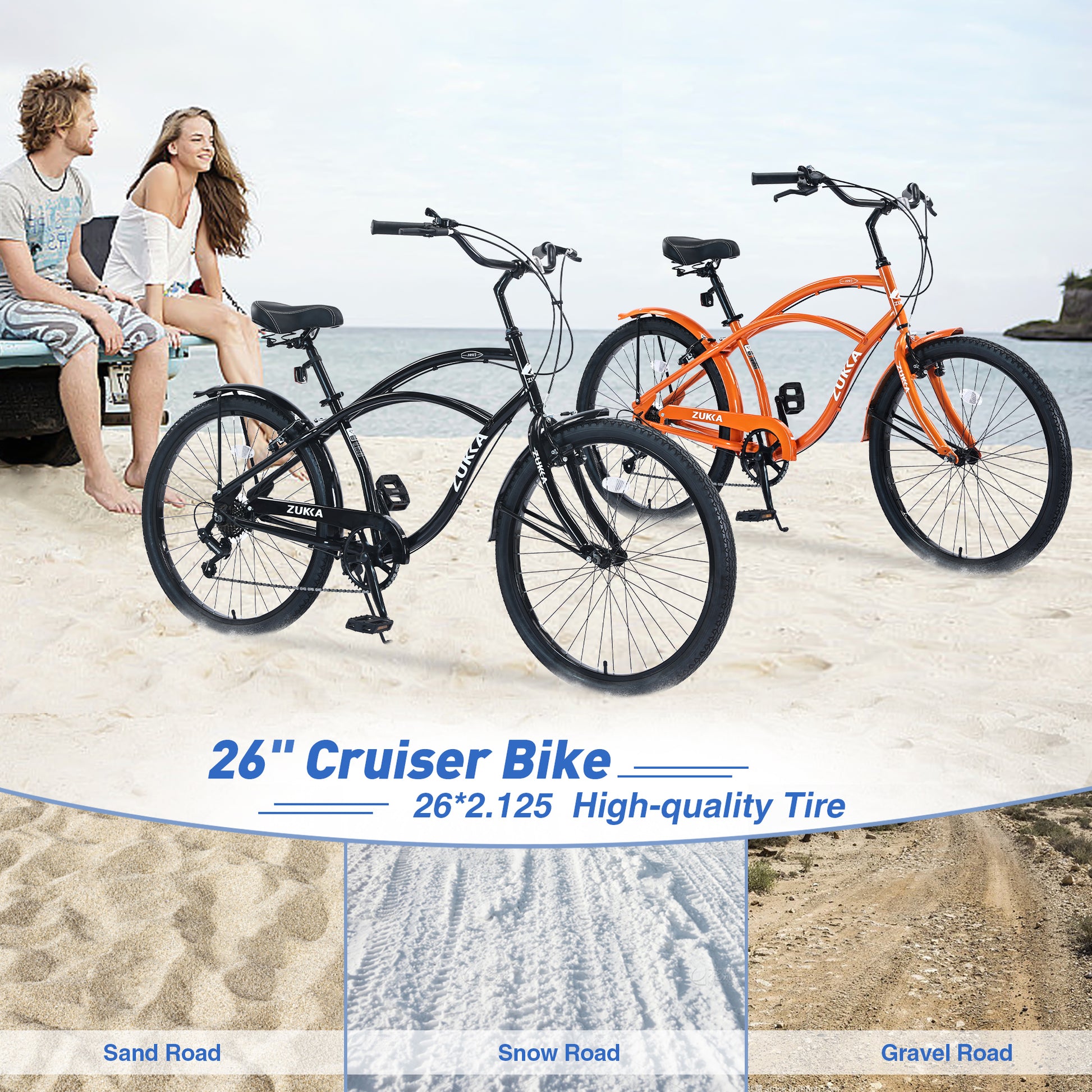 7 Speed Bicycles 26"Inch Multiple Colors Men'S Beach Cruiser Bike Cycling Orange Garden & Outdoor Steel