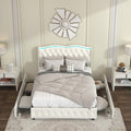 Queen Platform Bed Framevelvet Upholstered Bed With Deep Tufted Buttons And Trim, Adjustable Colorful Led Light Decorative Headboard, Bed Sides With Pull Out Storage 4 Drawers, Beige Queen Beige Velvet