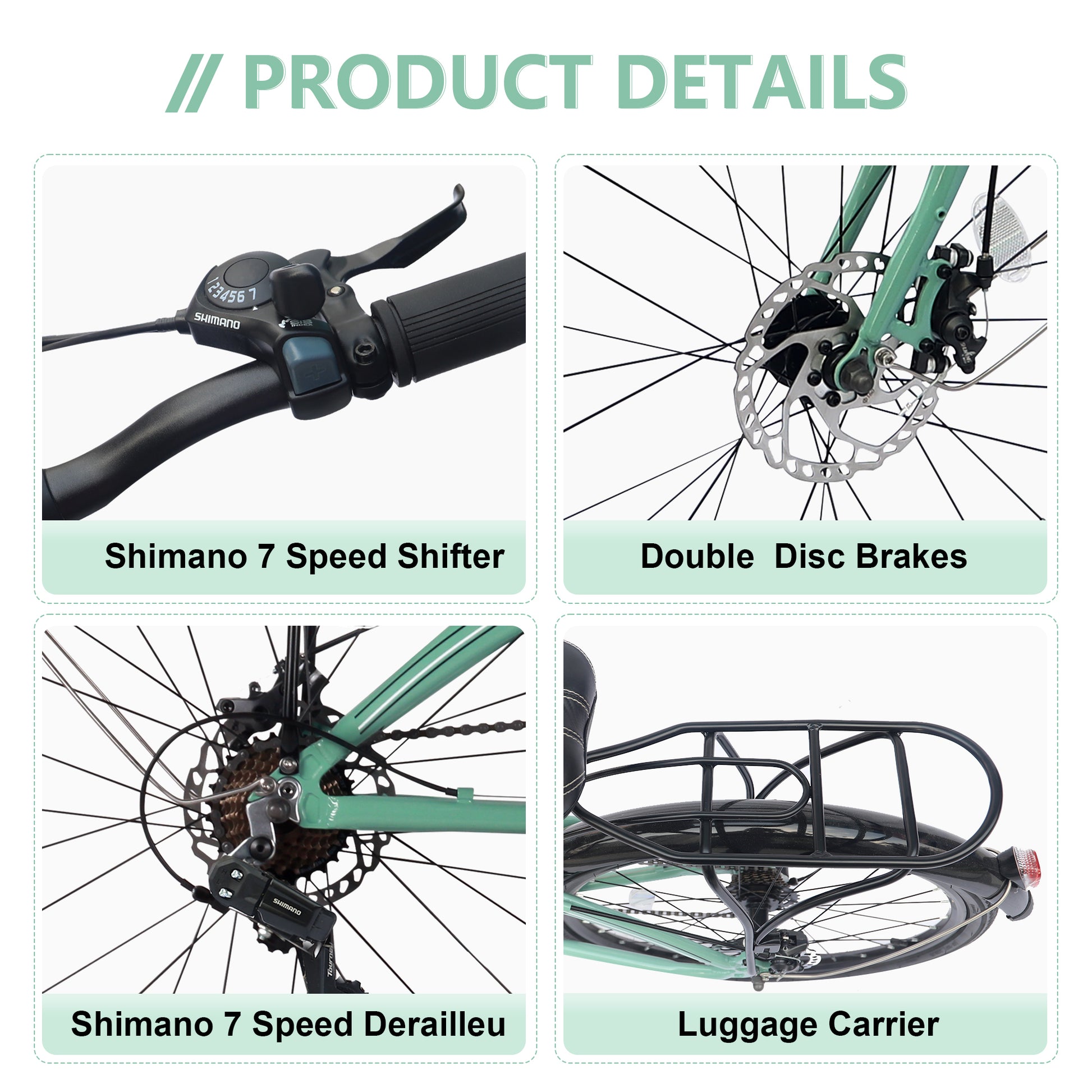 24" Folding City Bike Aluminum Frame 7 Speed Folding Bike Cycling Green Garden & Outdoor American Design Aluminium Alloy