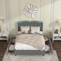 Queen Platform Bed Framevelvet Upholstered Bed With Deep Tufted Buttons And Trim, Adjustable Colorful Led Light Decorative Headboard, Bed Sides With Pull Out Storage 4 Drawers, Grey Queen Grey Velvet