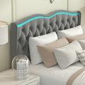 Queen Platform Bed Framevelvet Upholstered Bed With Deep Tufted Buttons And Trim, Adjustable Colorful Led Light Decorative Headboard, Bed Sides With Pull Out Storage 4 Drawers, Grey Queen Grey Velvet