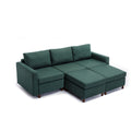 3 Seat Module Sectional Sofa Couch With 2 Ottoman For Living Room,Seat Cushion And Back Cushion Non Removable And Non Washable,Green Green Wood Primary Living Space Soft Modern Rubberwood Foam Linen 3 Seat