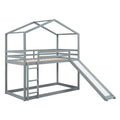 Twin Over Twin Bunk Bed With Roof, Slide And Ladder, Gray Twin Gray Solid Wood