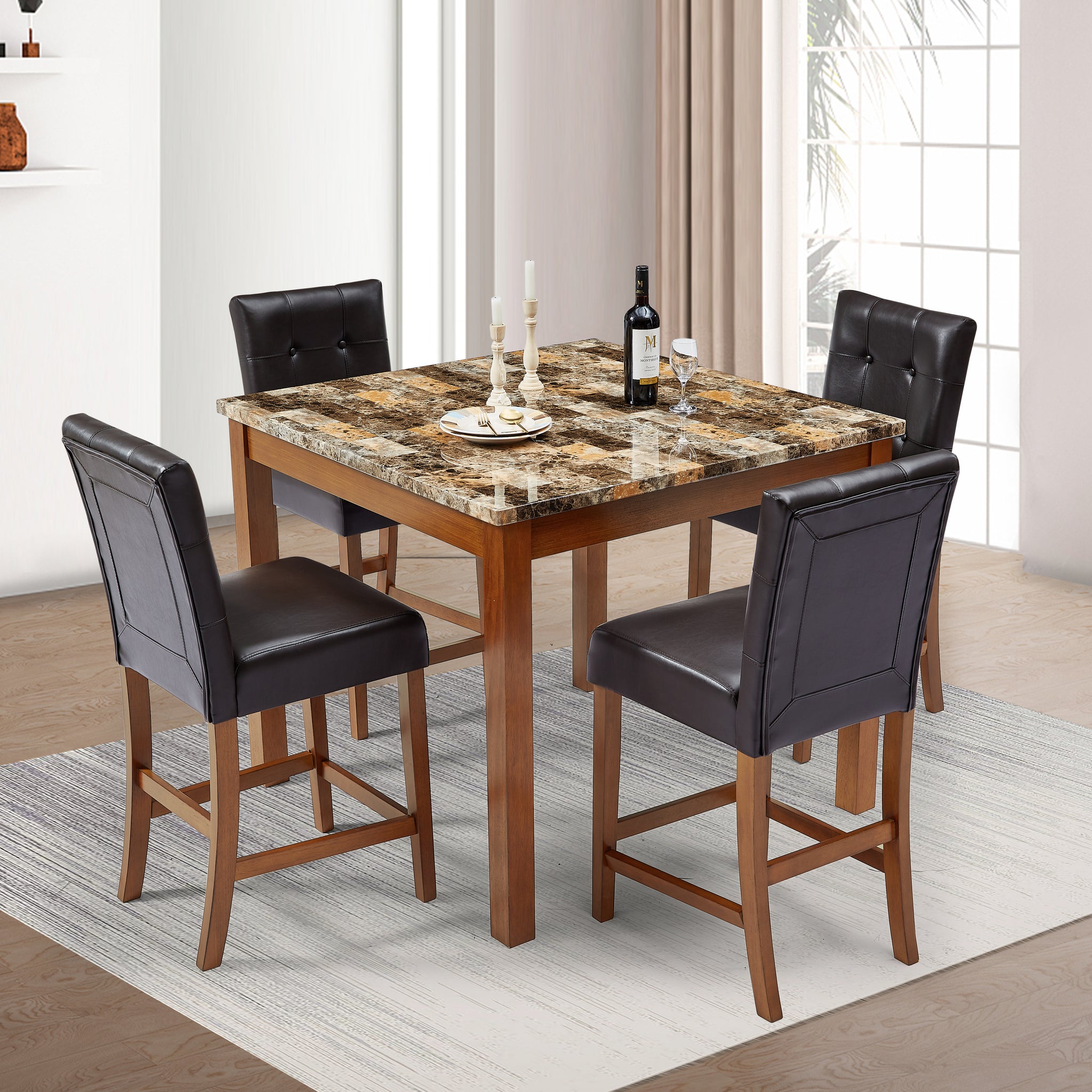 Nordic Square Dining Table And Chair Dark Coffee Brown Desk And Chair Set Dining Room Pine Mdf