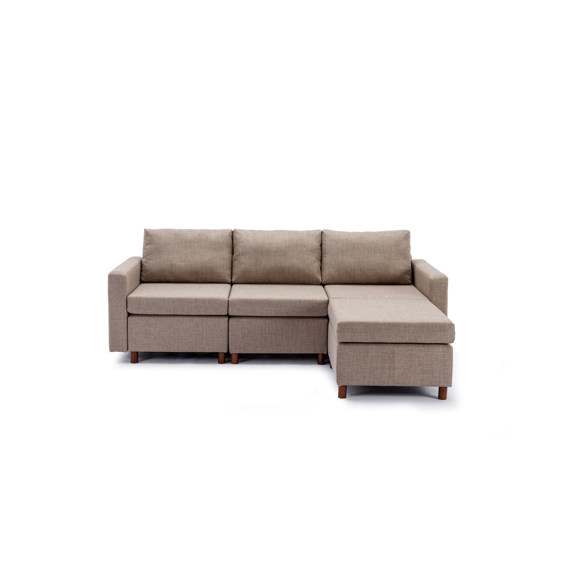 3 Seat Module Sectional Sofa Couch With 1 Ottoman For Living Room,Seat Cushion And Back Cushion Non Removable And Non Washable,Brown Brown Wood Primary Living Space Soft Modern Rubberwood Foam Linen 3 Seat