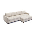 4 Seat Module Sectional Sofa Couch With 2 Ottoman For Living Room,Seat Cushion And Back Cushion Non Removable And Non Washable,Cream Cream Wood Primary Living Space Soft Modern Rubberwood Foam Linen 4 Seat