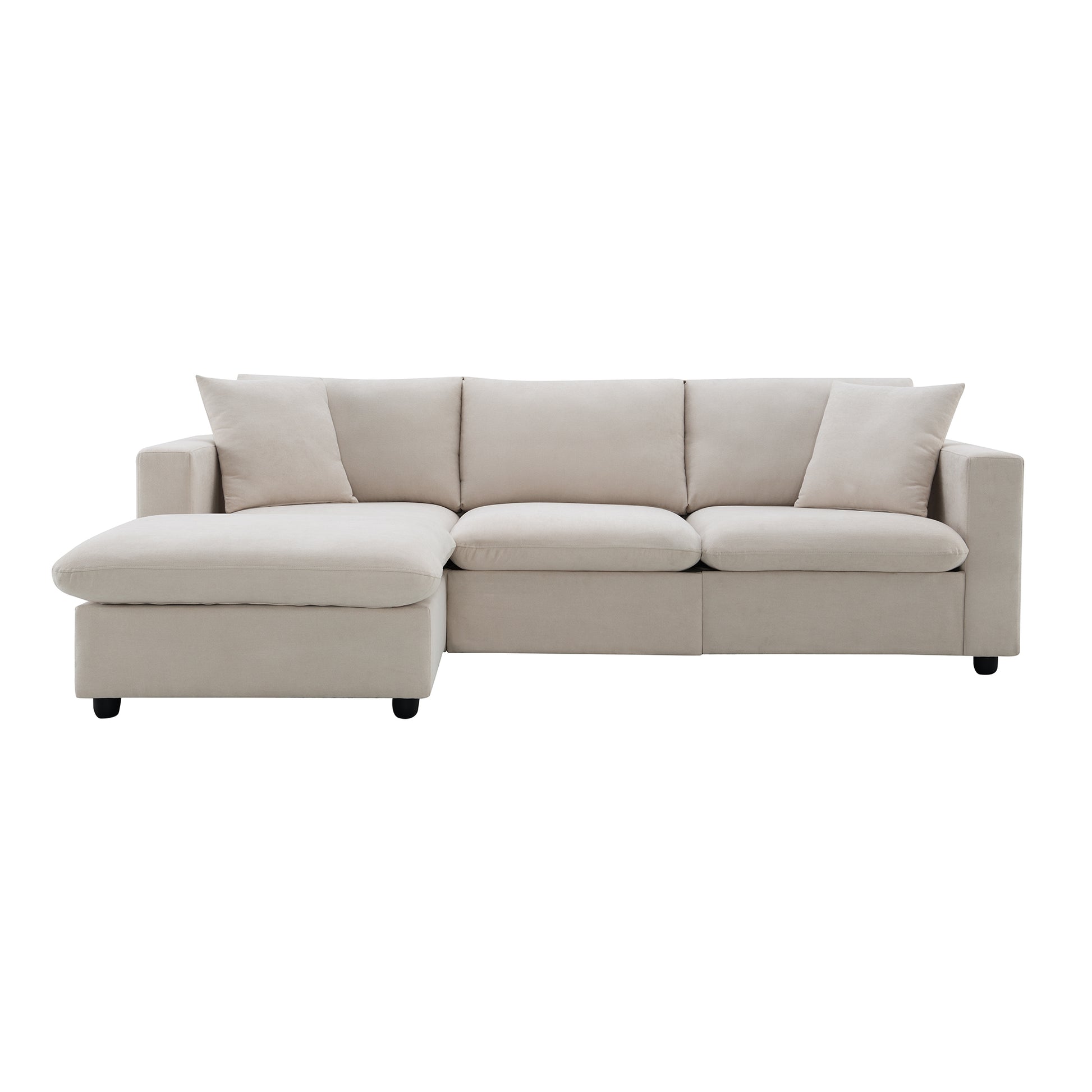 Video 101*66" Modern Sectional Sofa With Throw Pillows,Cloud L Shaped Couch Set With Wide Seat,4 Seat Polyester Comfy Fabric Couch Set With Movable Ottoman For Living Room, Apartment, Office,4
