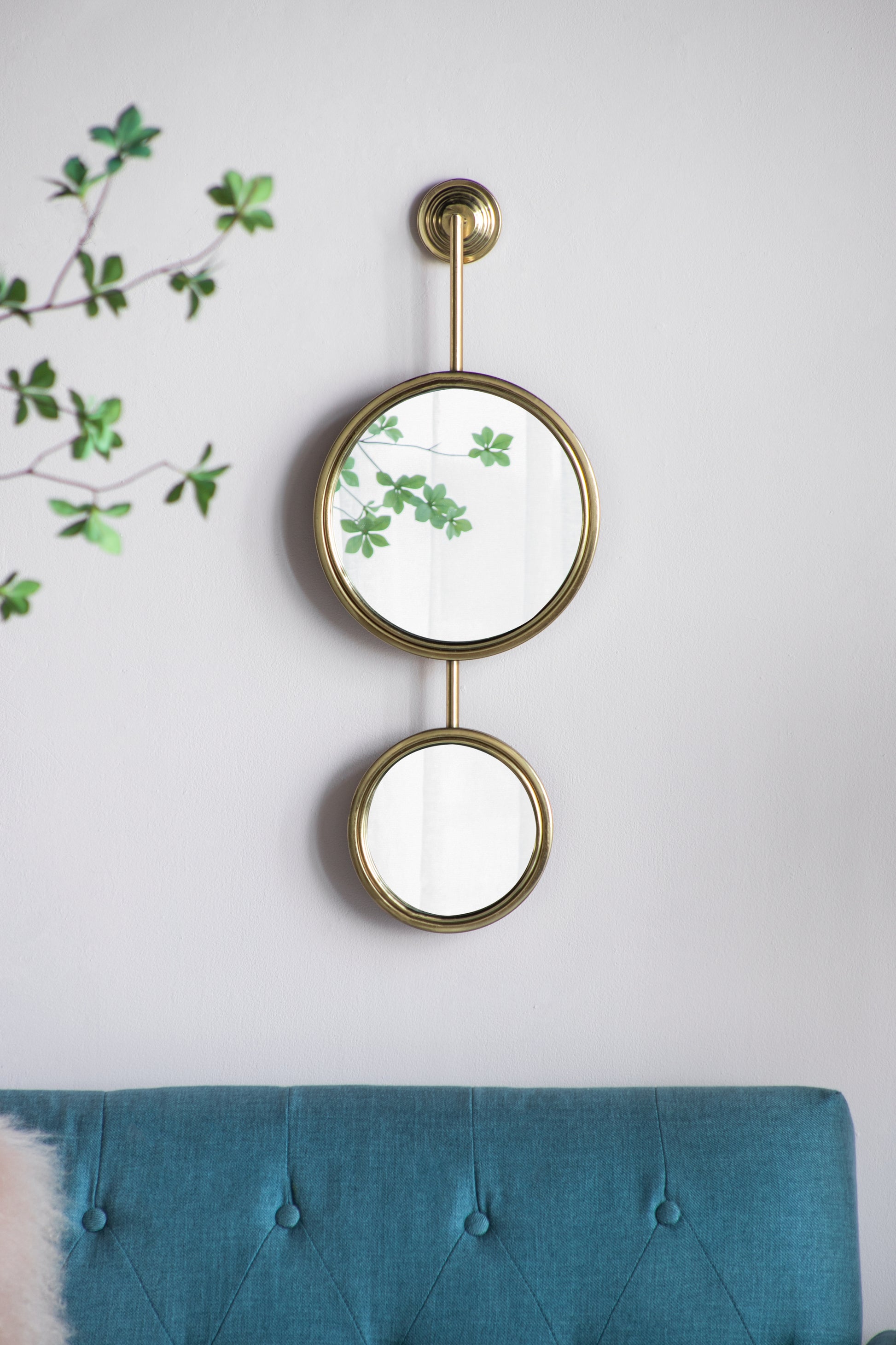 2 Circle Mirrors For Wall Decor, Unique Contemporary Wall Mirror For Living Room Bedroom Entryway,11" X 28.5" Gold Iron