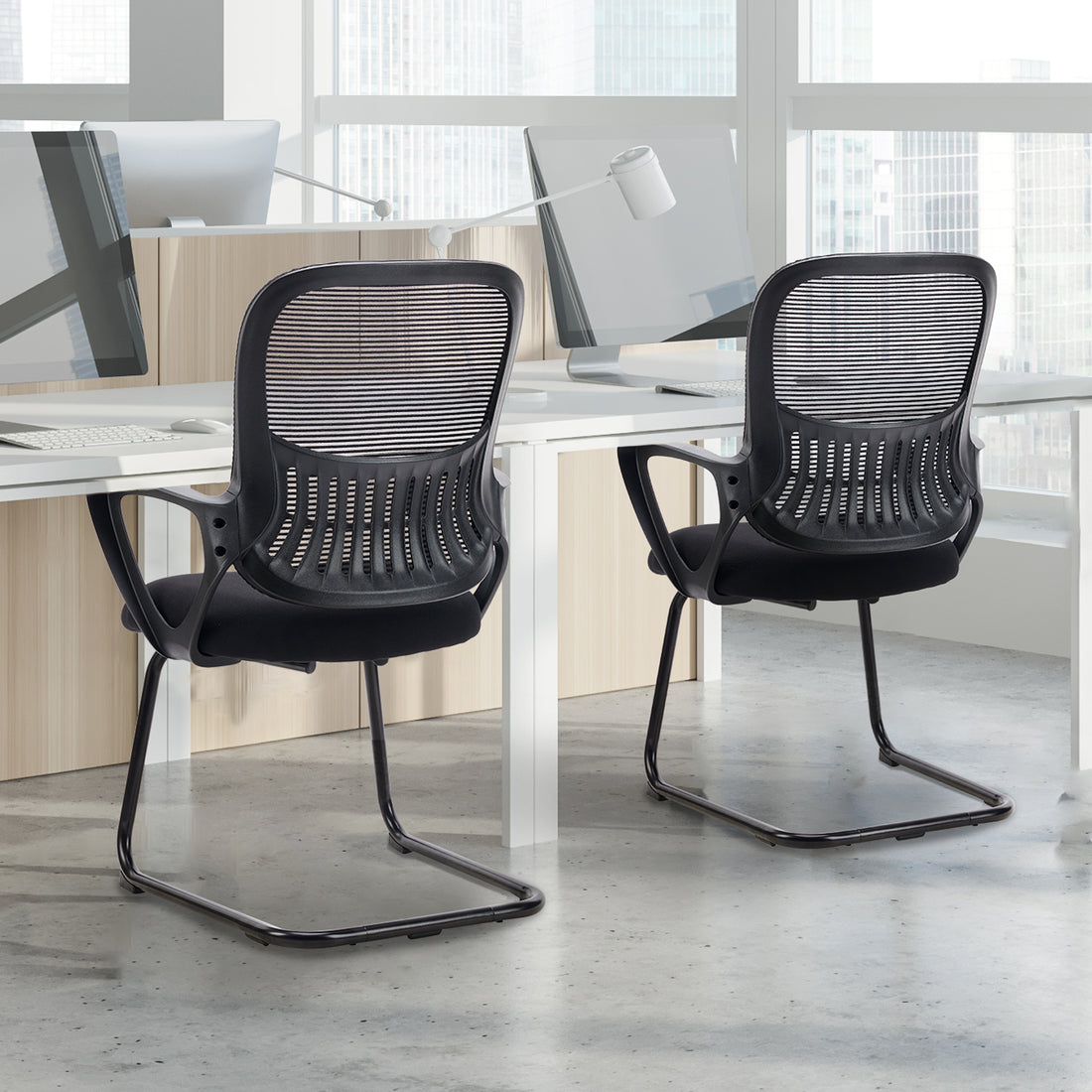 Mid Back Task Chair With Lumbar Support,Black L,Two Black Abs Pc