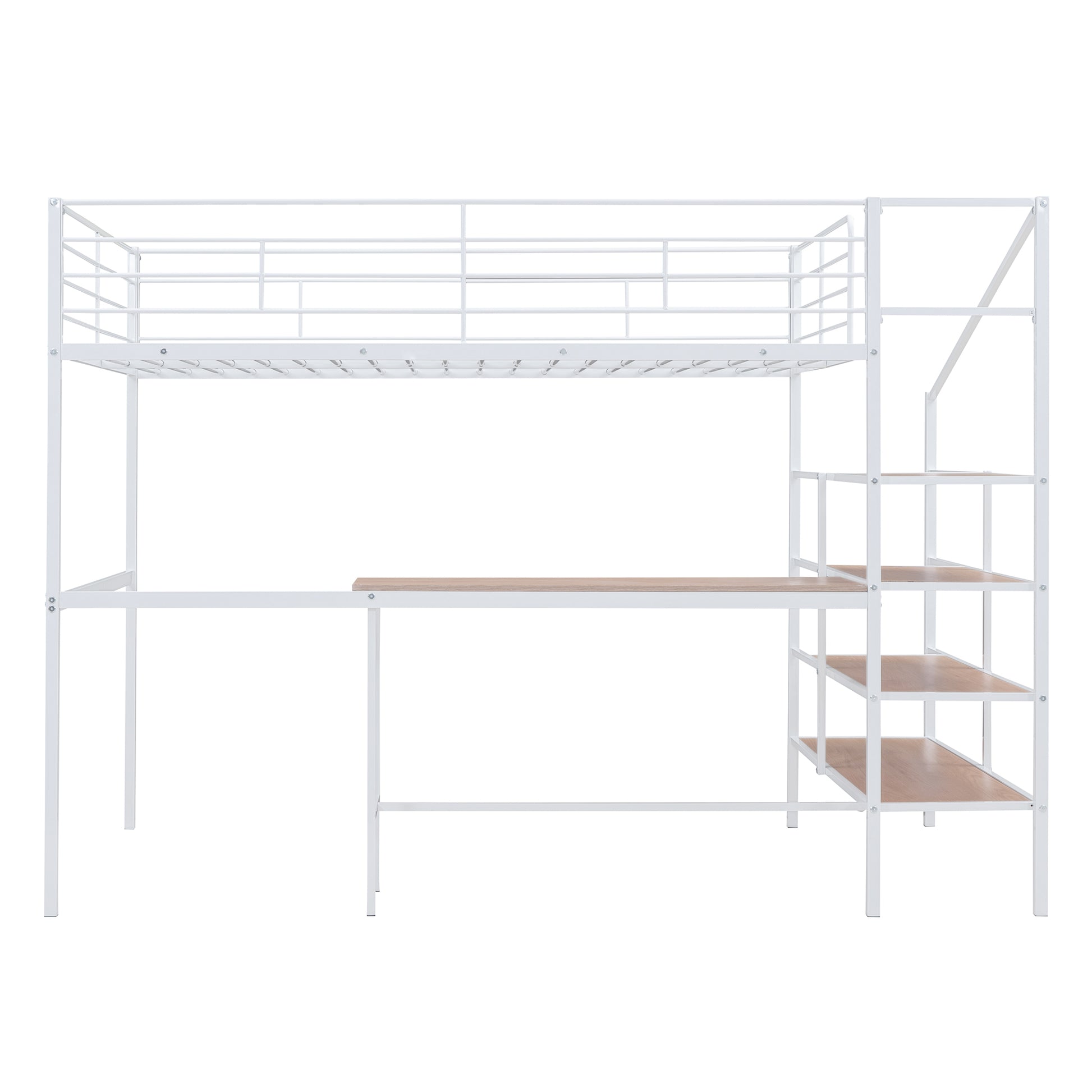 Full Size Metal Loft Bed With Desk And Lateral Storage Ladder, White White Metal