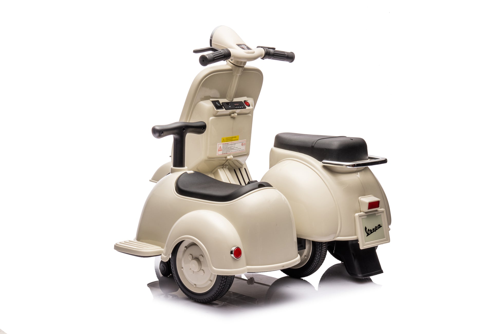 6V Licensed Vespa Scooter Motorcycle With Side Car For Kids, Gray Gray Chrome