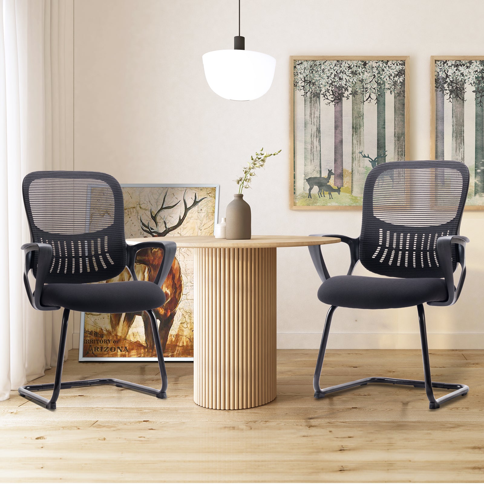 Mid Back Task Chair With Lumbar Support,Black L,Two Black Abs Pc