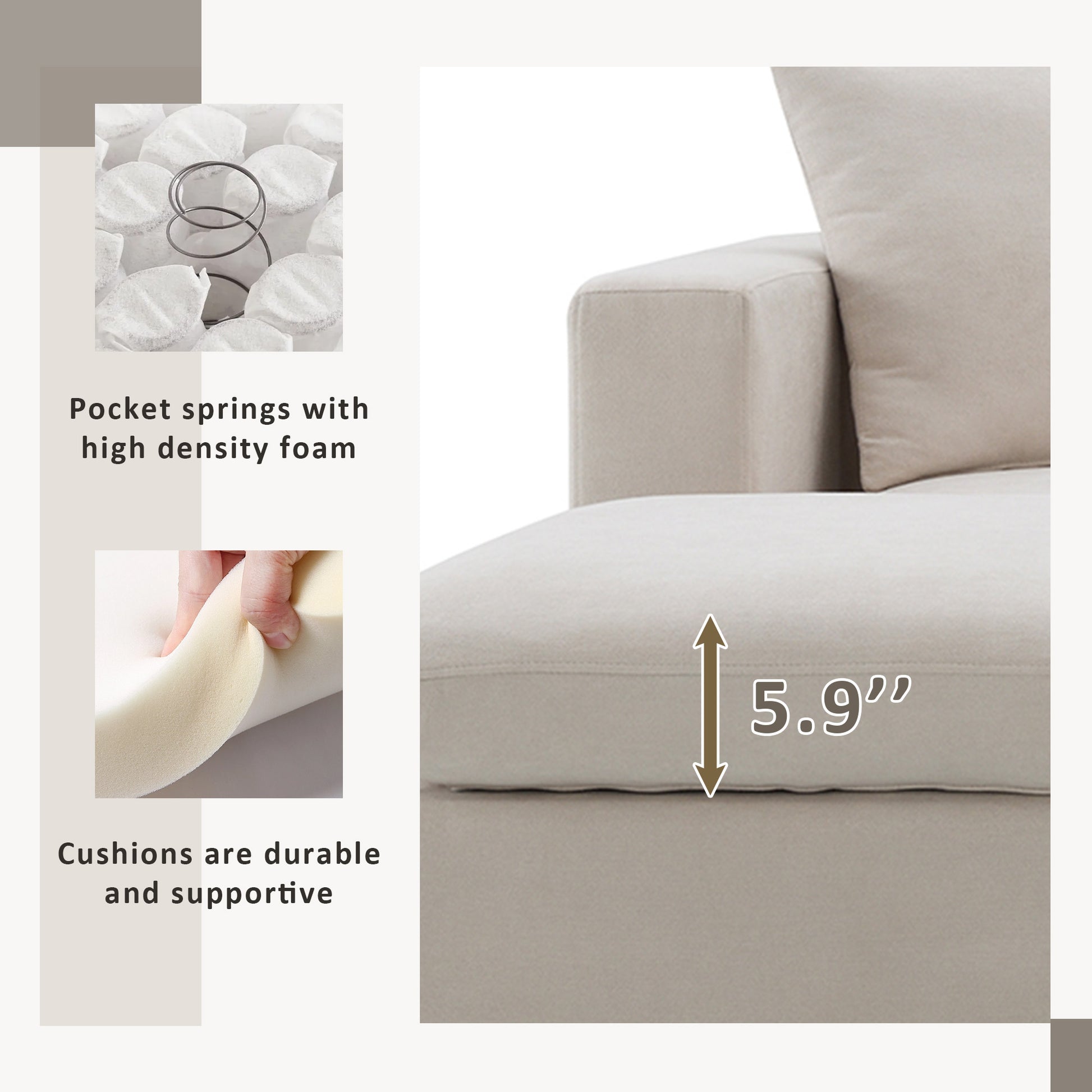 Video 101*66" Modern Sectional Sofa With Throw Pillows,Cloud L Shaped Couch Set With Wide Seat,4 Seat Polyester Comfy Fabric Couch Set With Movable Ottoman For Living Room, Apartment, Office,4