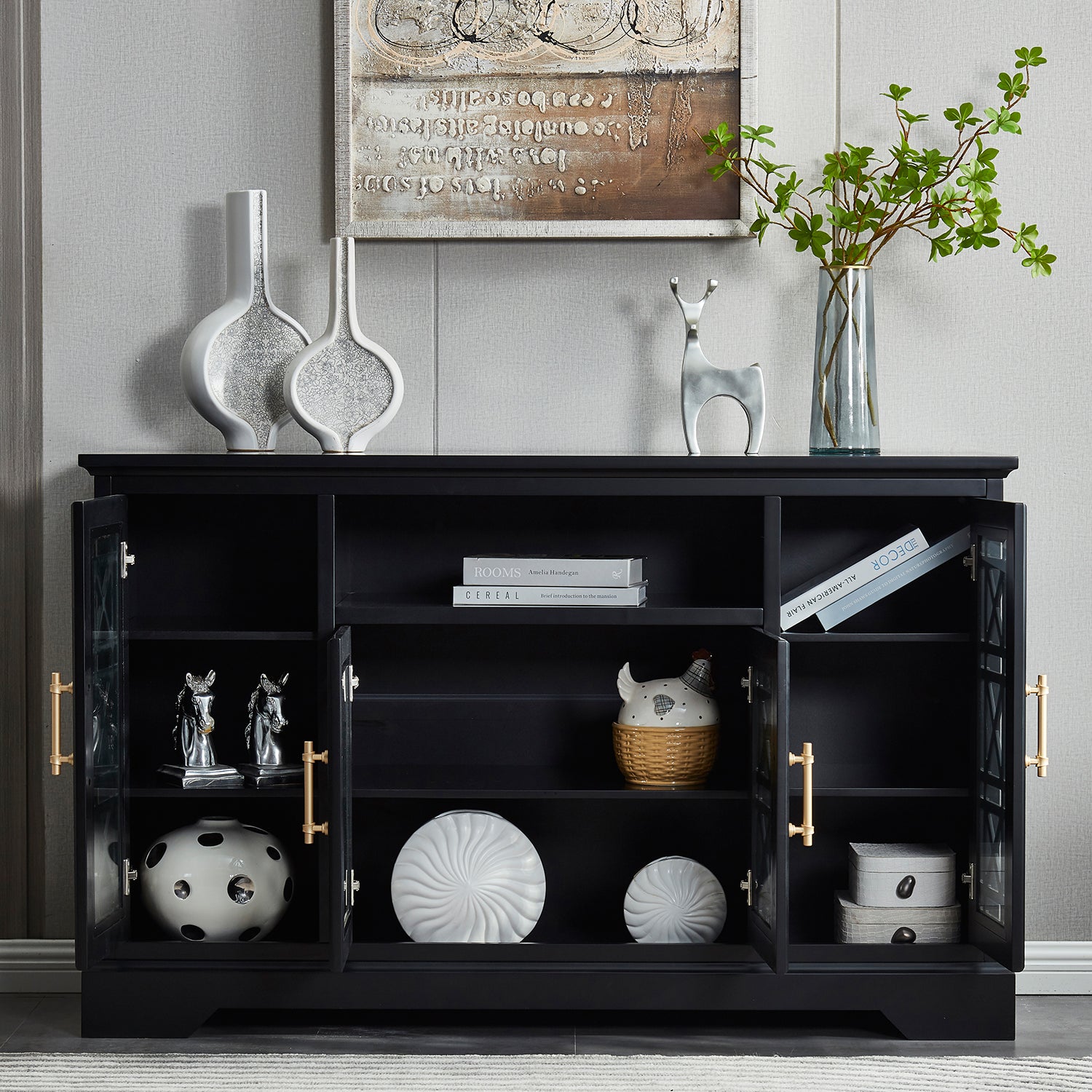 Sideboard Buffet Table With Doors Black Primary Living Space Mdf